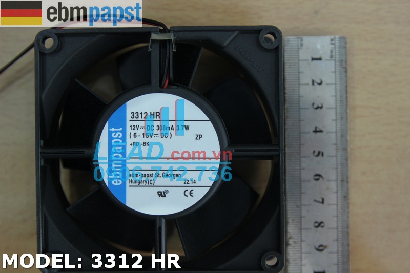 Quạt hút Ebmpapst 3312HR, 12VDC, 92x92x32mm
