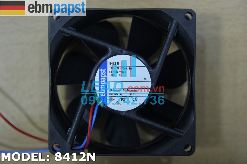 Quạt hút Ebmpapst 8412N, 12VDC, 80x80x25mm