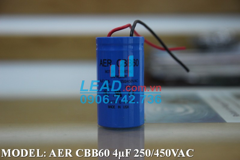 Tụ điện AER CBB60 4uF, 250/450VAC Dây cắm