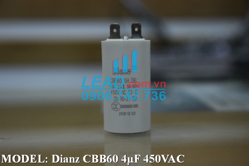 Tụ điện Dianz CBB60 4uF, 450VAC Giắc cắm