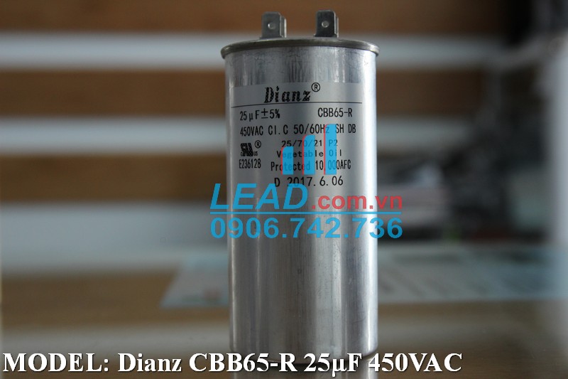 Tụ điện Dianz CBB65-R 25uF, 450VAC Giắc cắm