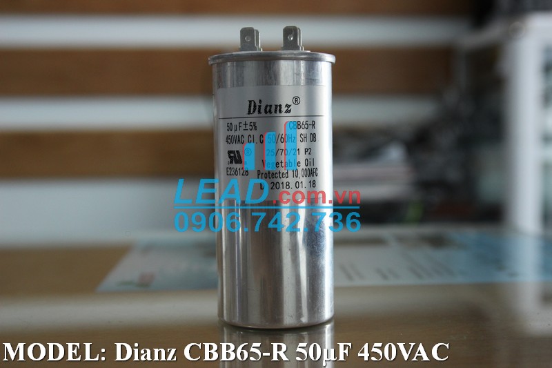 Tụ điện Dianz CBB65-R 50uF, 450VAC Giắc cắm