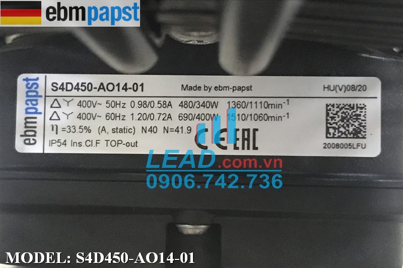 Quạt hút EBMPAPST S4D450-AO14-01, 400VAC, 450mm