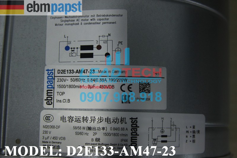 Quạt hút EBMPAPST D2E133-AM47-23, 230V, 172x254x198mm