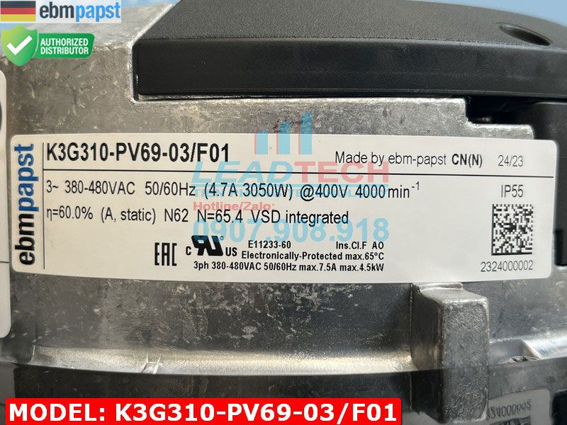 Quạt ly tâm EC EBMPAPST K3G310-PV69-03/F01, 400VAC, 310mm  