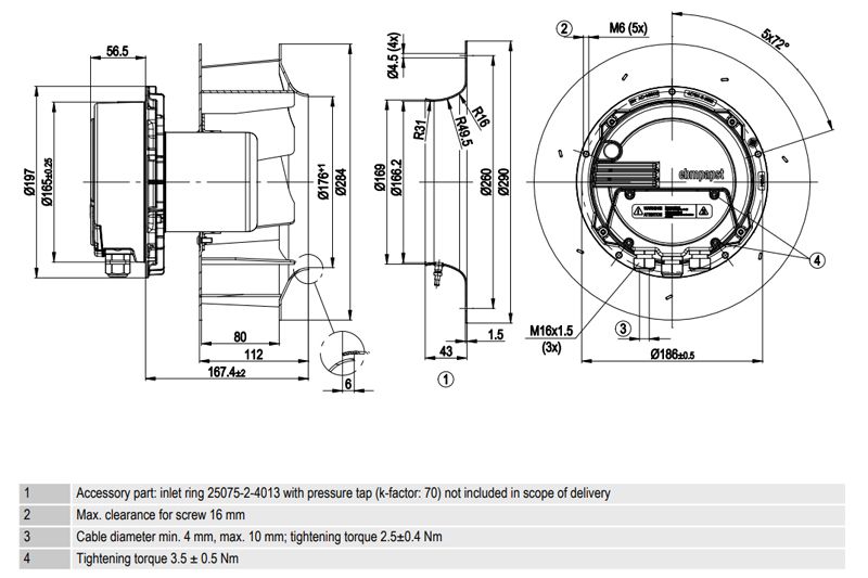 Quạt cho FFU EBMPAPST R3G250-AY11-C1, 3 Pha, 380~480VAC, 1100Pa, 3095m³/h Quạt cho FFU EBMPAPST R3G250-AY11-C1, 3 Pha, 380~480VAC, 1100Pa, 3095m³/h